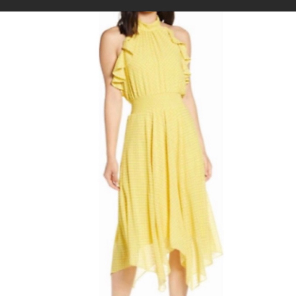 NWT-Eliza J Ruffle Dress-Yellow Polka Dot